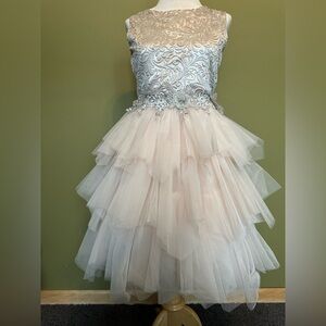 Charming Kids Formal Dress with Silver and Cream Layers